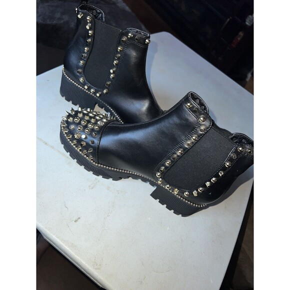 Cape Robbin Boots Womens Sz 7 Gold Spiky Black Pull-on Platform Ankle Chunky New - Picture 8 of 9